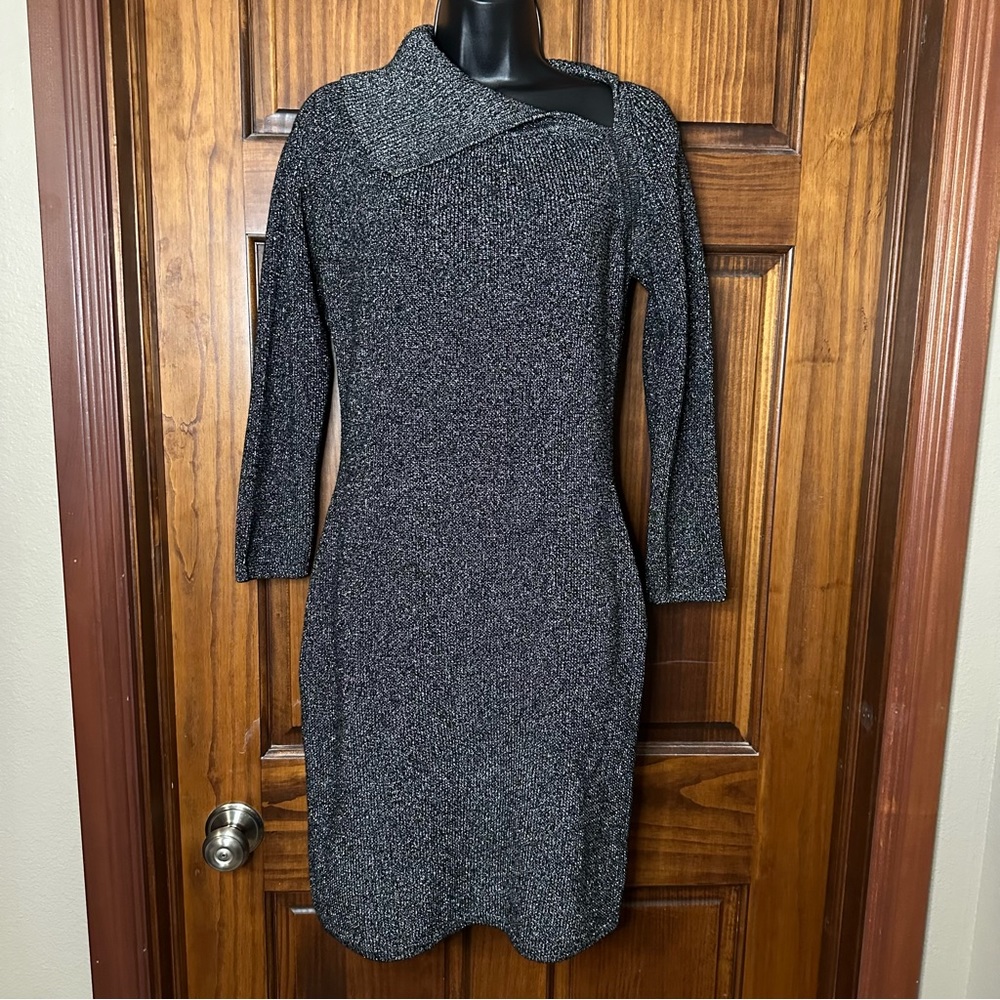 Calvin Klein Metallic Black Sweater Dress Size S